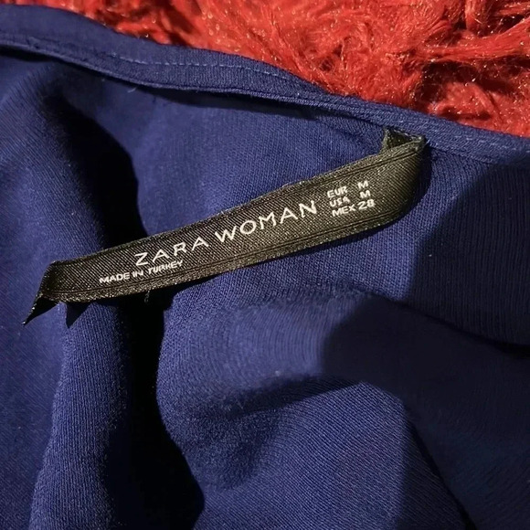 Zara Cobalt Blue Black V-neck  tunic blouse Sz M - Picture 13 of 14